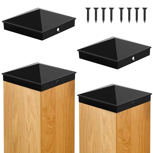 Winter Shore Aluminium Pyramiden-Pfostenkappe 10x10 cm für Holzpfosten mit Nennmaß 4x4 Zoll (4er-Pack) - Istmaß Pfostenkappen 9x9 Zoll - Rostbeständige, Mattschwarze Fence Post Caps für Draußen von Winter Shore