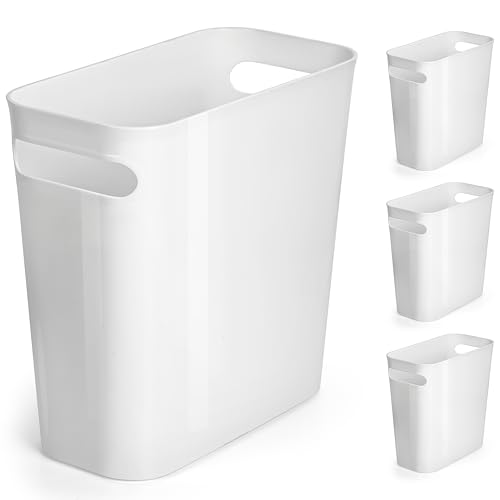 Winter Shore 4er-Pack 6 L Kleiner Mülleimer Büro - Kunststoff-Papierkorb Büro mit Integrierten Griffen - Mülleimer Schmal für Küche & Schlafzimmer - Papierkorb Weiß Unter dem Schreibtisch von Winter Shore