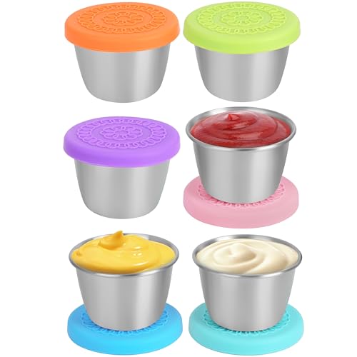 Winter Shore 60 ml Salatdressing Behälter (6er-Pack) - Kleine Dosen aus Lebensmittelechtem Edelstahl für Sauce, Dip, Bento, Lunchbox & Meal Prep - Auslaufsichere Dressing Behälter mit Silikondeckel von Winter Shore