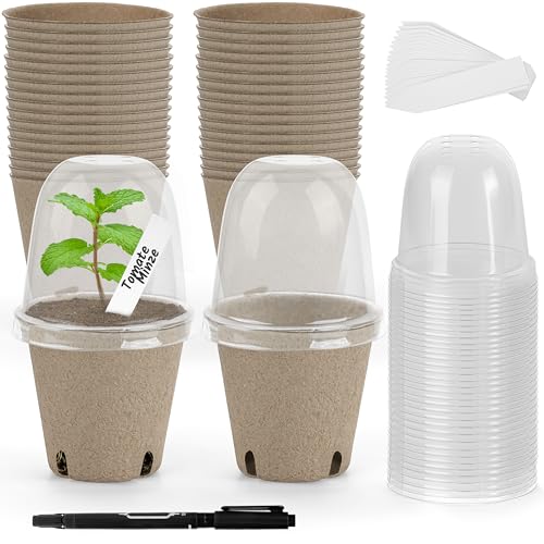 Winter Shore 7,5 cm Anzuchttöpfe Set [36er-Pack] - Durchsichtige Kunststoffkuppeln mit Lüftungslöchern - Pappe-Blumentopf Set mit Ablauflöchern für Pflanzen, Kräuter - 36 Wasserfeste Etiketten & Stift von Winter Shore