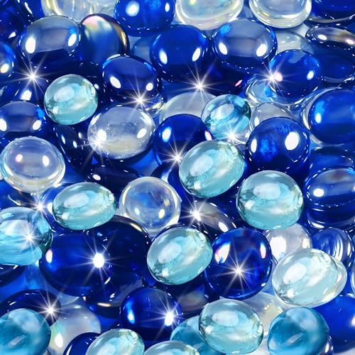 Winter Shore Blaues Dekosteine Glas Set [500er-Pack] - Gemischte Flache Glasnuggets Bunt für Vasen & Aquarien - Durchsichtige, Hell- & Dunkelblaue Glassteine Bunt zum Basteln - 17-19 mm, 2,3 kg Beutel von Winter Shore