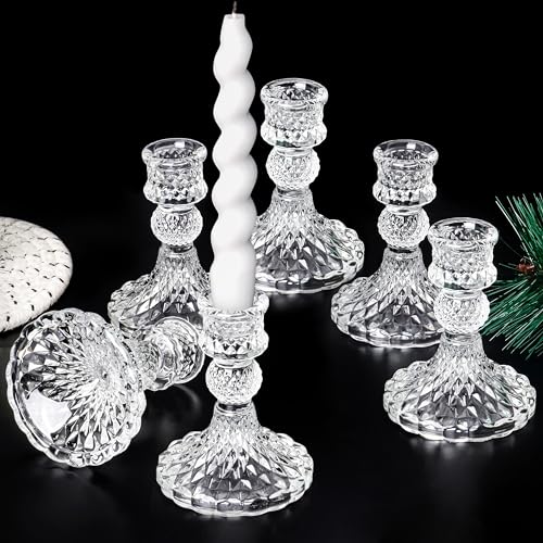 Winter Shore Kerzenhalter Glas [6 Pack] - Kerzenständer Stabkerzen für Hochzeiten, Tafelaufsätze, Esstische - Durchsichtiges Kerzenständer Glas Set für Rustikale Vintage Deko - 7,7 x 10 cm von Winter Shore