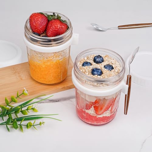 Winter Shore Overnight Oats Gläser mit Deckel & Löffel [2er-Pack] - Vorratsgläser mit Deckel, Silikonring & Messmarkierung für Haferflocken, Müsli, Salat, Pudding - Glas mit Deckel 350 ml von Winter Shore
