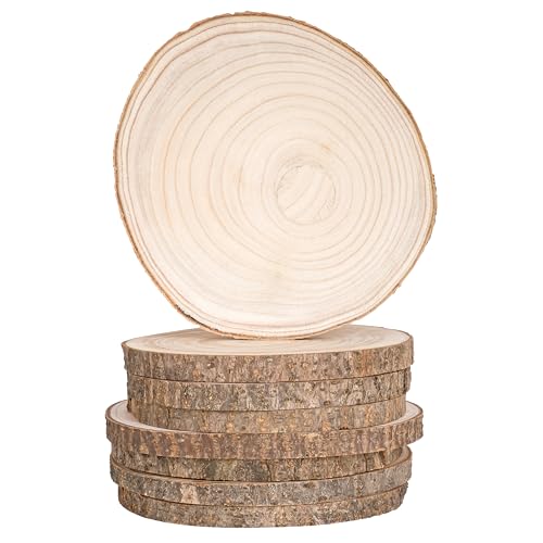 Winter Shore Unbehandelte Holzscheiben zum Basteln [8er-Pack] - Polierte Holzplatte Rund aus Natürlichem Paulownia-Holz - Für Tafelaufsätze, Bastelarbeiten, Hochzeits- & Partydeko - 17,5-20,5 x 1,5 cm von Winter Shore
