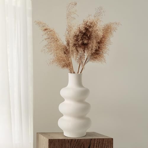 Winter Shore Vase Beige aus Keramik - 25 cm Blumenvase Modern mit Donut-Design - Vase für Pampasgras, Trockene & Frische Blumen - Vasen Deko für Büro, Esstische, Tafelaufsätze & Hochzeiten von Winter Shore