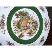 2Er Set Ascot Service Speiseteller Von Wood & Sons England Ironstone Cottage Village Green von WinterFinds