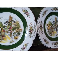 2Er Set Ascot Service Speiseteller Von Wood & Sons England Ironstone Cottage Village Green von WinterFinds