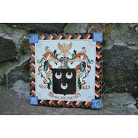 Große Keramikfliese Handgemaltes Wappen Motto Für Gott Und Bund Vintage von WinterFinds
