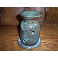 Schöner Handgemachter Kerzenhalter Aus Steinzeug Keramik Weihrauch Teelicht Blau Grün Aqua Ozean Vintage von WinterFinds