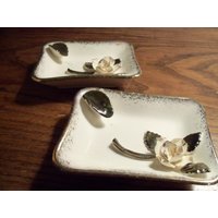 Set Von 2 Vintage Lefton Es Ceramic China Trinket Geschirr Rose Japan von WinterFinds