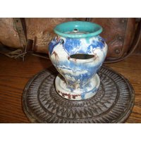 Vintage Handgemachte Keramik Vase Lava Tropf Teal Blau Kerzenhalter von WinterFinds