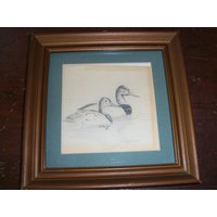 Vintage Kunstwerk Bleistift Handgemachte Enten Im Teich Zeichnung Mattiert Gerahmt Wand Dekor von WinterFinds