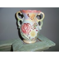 Vintage Lüster Blumen Keramik Vase Glas Aus Brasilien von WinterFinds