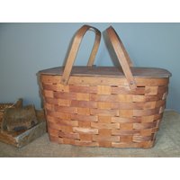 Vintage Woven Holz Picknickkorb Primitive Handgemacht Vintage Woven Holz Picknickkorb Primitive Handgemacht von WinterFinds