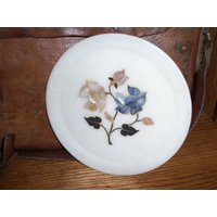 Weißer Marmor Teller Blumen Inlay Blaue Blume Perlmutt von WinterFinds