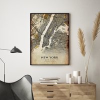 New York Antike Stadt Karte Poster - Druck Wandkunst Perfektes Geschenk Büro Dekor Kunst von WinterMuseo
