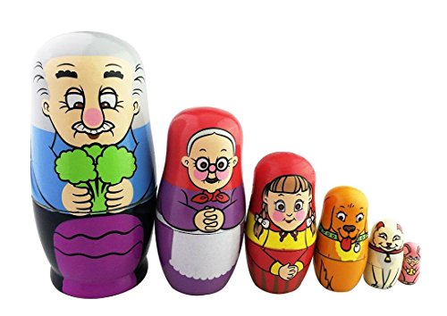 Matrjoschka / Matroschka, Bauernfamilie, russische Puppe, glasiert, ineinander schachtelbar, Spielzeug, handgefertigt, Geschenk für Kinder, 6 Stück von Winterworm