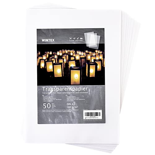 WINTEX 50 Blatt Transparentpapier DIN A3, 100 g/qm, weiß & bedruckbar – transparentes Bastelpapier, Pauspapier, Architektenpapier, Tracing Paper, Laternenpapier von WINTEX
