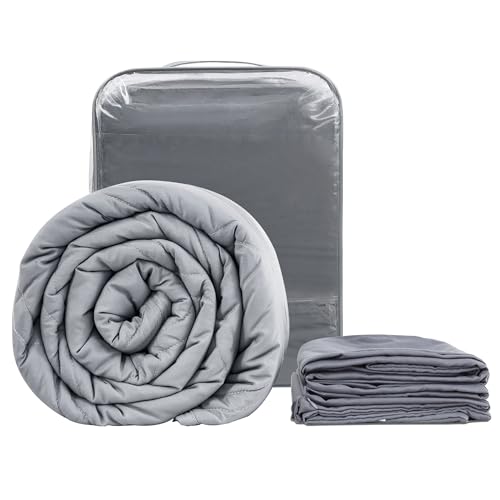 Winthome Gewichtsdecke,140x205cm 8.6kg Therapiedecke Mit Bettbezug Anti Stress Weighted Blanket für Erwachsene Kinder Schwere Decke, Grau von Winthome