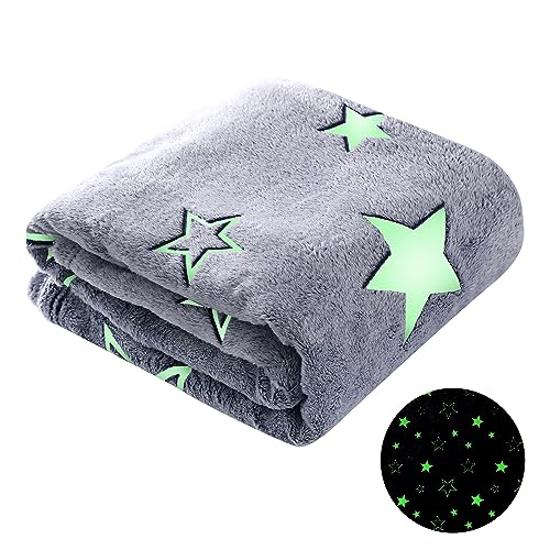 Winthome Kuscheldecke Kinder, Deck Glow In The Dark, Fleecedecke 130x170cm Weiche Flauschig, Babydecke Warme Kuschelig, Sofadecke für Mädchen Junge, Geschenke, Passend zu Allen Jahreszeiten (Stern) von Winthome