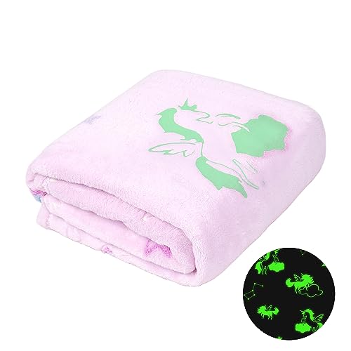 Winthome Kuscheldecke Kinder, Deck Glow In The Dark, Fleecedecke Weiche Flauschig, Babydecke Warme Kuschelig, Kinderdecke für Mädchen Junge, Geschenke (Rosa-Einhorn, 130×170cm) von Winthome