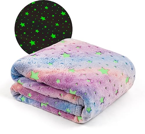 Winthome Kuscheldecke Mädchen Weiche, Glow In The Dark Kuscheldecke Kinder Fauschig Warme, Kinderdecke für Mädchen Junge Geschenk Weihnachten, Babydecke Alle Jahreszeiten Geeignet(Stern 3,130x170cm) von Winthome