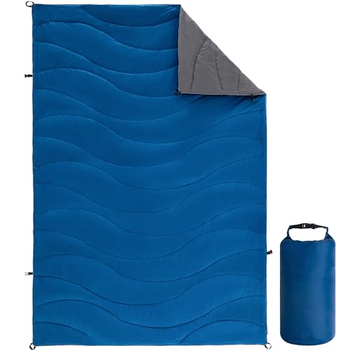 Winthome Reisedecke Wendbar 140x200cm, Campingdecke Hund Mögen, Decke Leichtgewicht, Decke Wasserdicht, Warm, Flauschig, Travel Blanket Für Camping, Reisen, Wandern, Picknick, Innen (Grau Blau) von Winthome