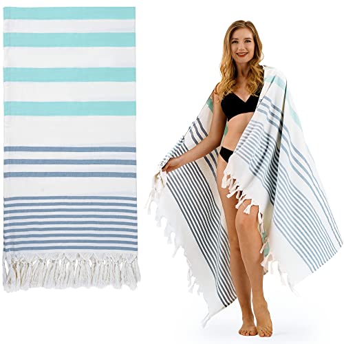 Winthome Hamamtuch Weich- Strandtuch Leicht Platzsparend, Handtuch Saugstark, Schnelltrocknend, Badetuch Baumwolle Sandfrei Vielseitiges für Damen Herren Saunahandtuch Strandkleider (1 Pack,100x180cm) von Winthome