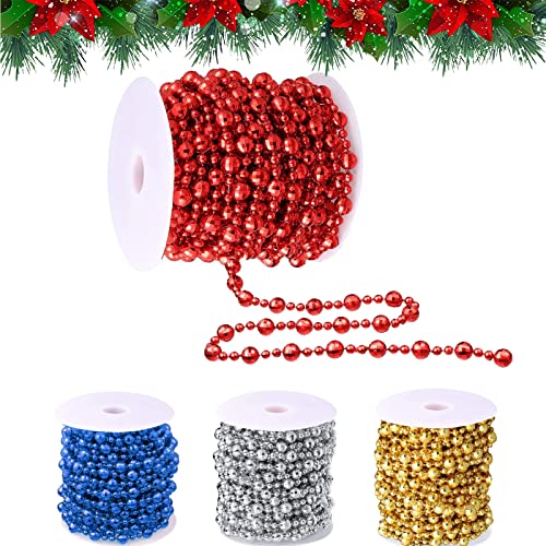 15M Weihnachtsbaum Perlengirlande Christbaumschmuck Perlenband | Perlendurchmesser 8mm&4mm | Christbaumkette Dekoration (Rot) von Winwild