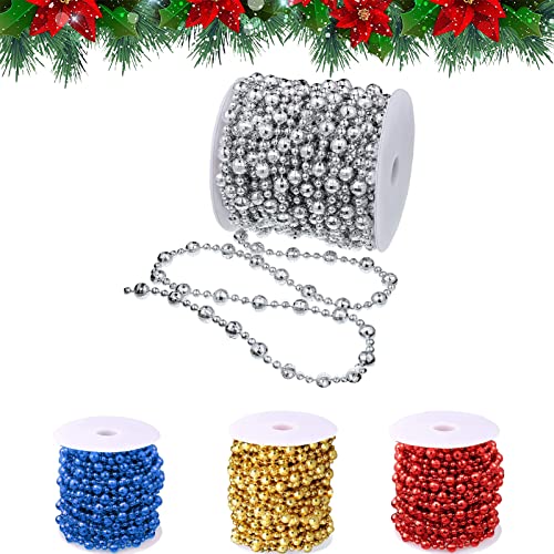 15M Weihnachtsbaum Perlengirlande Christbaumschmuck Perlenband | Perlendurchmesser 8mm&4mm | Christbaumkette Dekoration (Silber) von Winwild