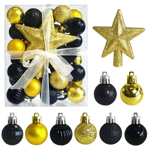 30 Stück Mini Weihnachtskugeln mit Aufhänger,3CM Christbaumkugeln Schwarz Gold Kugeln Kleine Weihnachtskugeln Mini Weihnachtsbaum Tisch-Weihnachtsbaum Dekorationsset von Winwild
