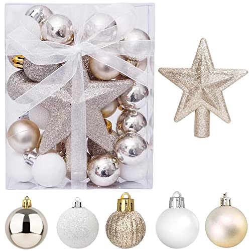 30 Stück Mini Weihnachtskugeln mit Aufhänger,3CM Klein Christbaumkugeln Gold & Weiß Kugeln Mini Weihnachtsbaum Tisch-Weihnachtsbaum Dekorationsset von Winwild