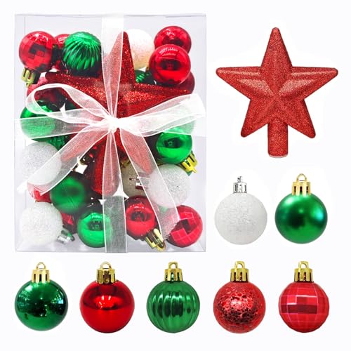 30 Stück Mini Weihnachtskugeln mit Aufhänger,3CM Klein Christbaumkugeln Rot & Grün & Weiß Kugeln Mini Weihnachtsbaum Tisch-Weihnachtsbaum Dekorationsset von Winwild