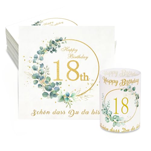 32 Eukalyptus Servietten 18. Geburtstag+8 Windlicht Tischdeko 18 Geburtstag Schön DASS Du Da Bist Deko 18. Geburtstag Junge Mädchen Geburtstag Windlichter Servietten Happy Birthday Tischdeko von Winwild