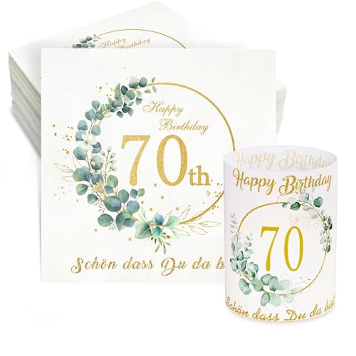 32 Eukalyptus Servietten 70. Geburtstag+8 Windlicht Tischdeko 70 Geburtstag Schön DASS Du Da Bist Deko 70. Geburtstag Frau Mann Geburtstag Windlichter Servietten Happy Birthday Tischdeko von Winwild