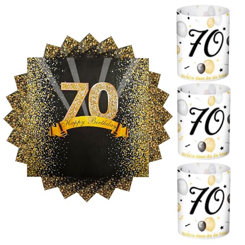 32 Stück Servietten und 8 Stück Windlicht Tischdeko 70. Geburtstag - Schön Dass Du Da Bist - Deko für Frau Mann - Happy Birthday Windlichter Servietten von Winwild