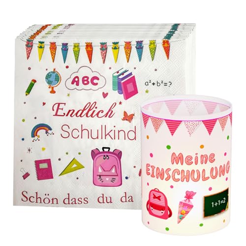 32 Stück Servietten Einschulung+8 Stück Windlicht Tischdeko Einschulung Schön DASS Du Da Bist Servietten Deko Schulkind Einschulung Tischdeko Windlichter Servietten Mädchen Junge von Winwild