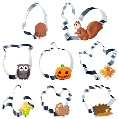 Ausstechformen Herbst Set Ausstecher Kürbis Herbst Erntedankfest Keksausstecher Herbst Edelstahl Ausstecher Plätzchen für Kinder Thanksgiving, Kürbis, Ahornblatt, Eichhörnchen (8 Stück) von Winwild