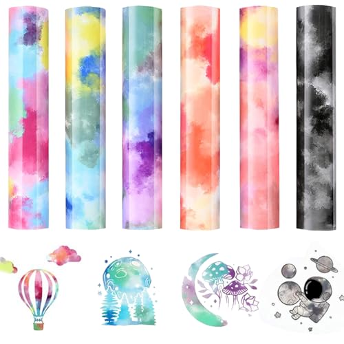 Winwild Plotterfolie Textil 6 Stück Flexfolie Plotter Textil Krawattenfärbe Heat Transfer Vinyl 30.5 * 20 cm PU Transferfolie Plotter Plotterfolie Vinyl für Textilien,DIY, Stoffe von Winwild