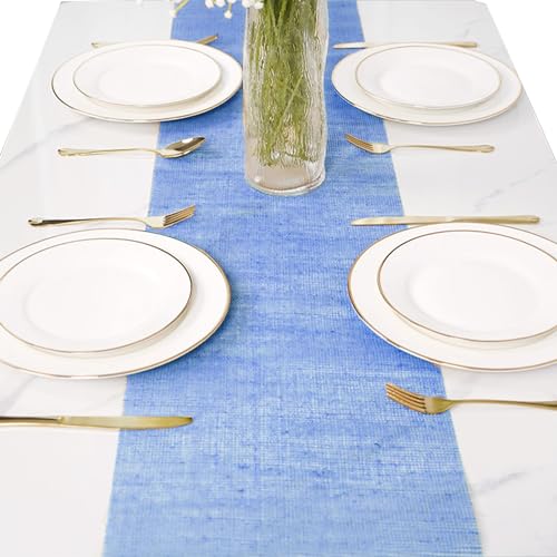 Tischläufer Leinentuch in Aqua Blau (40 cm x 10 m),PVC Tischband DIY Platzset Abwaschbar & Abgrifffeste,Leinentuch Tischläufer Boho Tischdeko für Geburtstage,Hochzeiten,Kommunion,Outdoor von Winwild