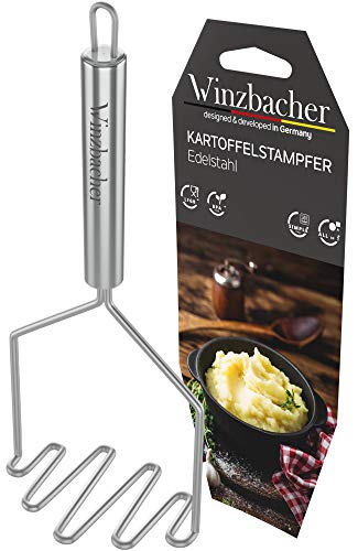 Winzbacher® - Edelstahl Kartoffelstampfer [Spülmaschinenfest] ideal zum Pürieren oder Stampfen von Kartoffel, Gemüse oder Obst | Stampfer | mit praktischer Aufhängeöse von Winzbacher