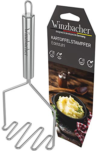 Winzbacher - Edelstahl Kartoffelstampfer [Spülmaschinenfest] ideal zum Pürieren oder Stampfen von Kartoffel, Gemüse oder Obst | Stampfer | mit praktischer Aufhängeöse von Winzbacher