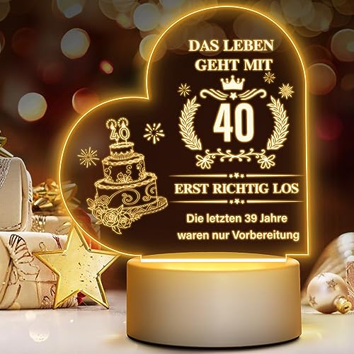 Winzwon Geschenk 40. Geburtstag Frauen, Geschenke Zum 40 Geburtstag Frau, Acryl Nachtlicht Lampe, Geburtstagsgeschenk Für Frauen Zum 40. Geburtstag von Winzwon