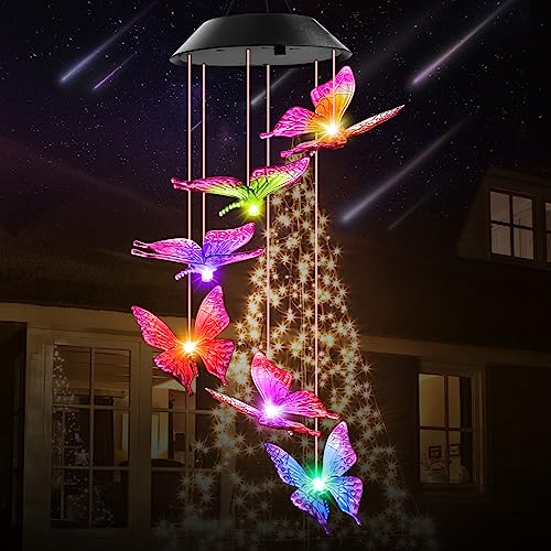 Muttertagsgeschenk, Geschenke für Frauen, Geburtstagsgeschenke für Mama Oma, Winzwon Schmetterling Solar Windspiel für Draußen, Hängeleuchte für Garten Terrasse Balkon Osterdeko Weihnachten von Winzwon