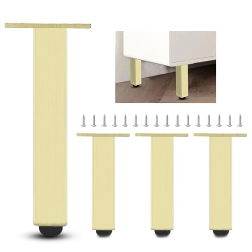 Wiodeiv Möbelbeine Aus Aluminiumlegierung, 4 Stück Verstellbare Metall-Badezimmerschrank-Stützbeine Sofastuhl Tischersatzfüße,Gold,20CM von Wiodeiv