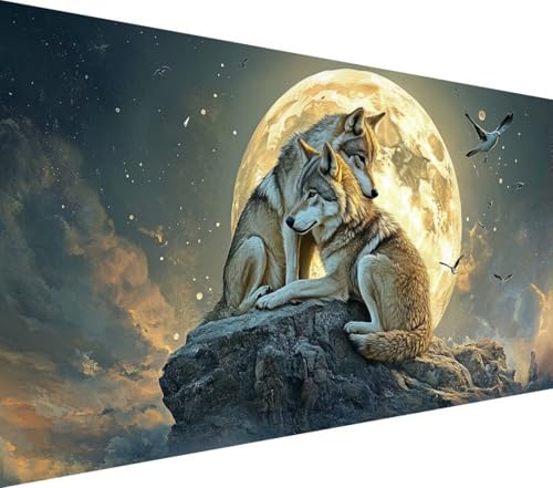 Diamond Painting Erwachsene Wolf Diamond Art Mond Diamant Painting Bilder Kinder Anfänger DIY Mosaikherstellung Stickerei Kreuzstich Bilder Bastelset für Zimmer Wanddeko Schlafzimmer 40x70cm,Model336 von Wionheng