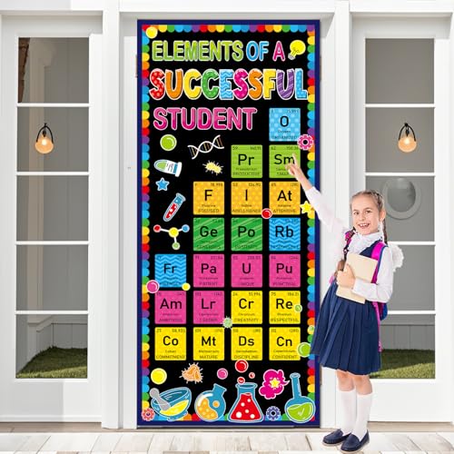 Wiooffen Elements of A Successful Student Classroom Door Cover Welcome Back to School Door Banner Science Positive Hanging Banner Veranda Sign for School Indoor Outdoor Wall Window Decorations von Wiooffen