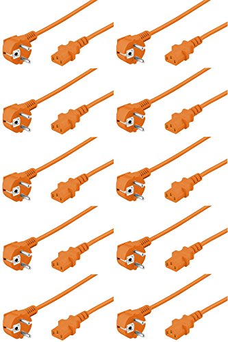 10er Set WireThinX Schutzkontakt gewinkelt auf Kaltgerätestecker C13 Netzkabel orange 3,0 m von WireThinx