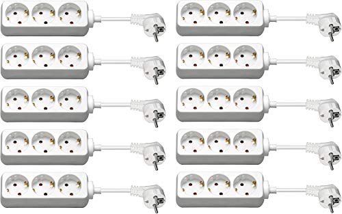 10er Set WireThinX Steckerdosenleiste (3X Schutzkontakt mit Kindersicherung) 1,5 m weiß von WireThinx
