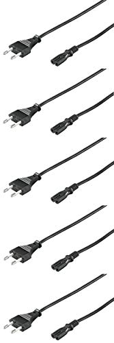 5er Set WireThinX Eurostecker (Typ C, CEE 7/16) > Gerätebuchse Doppelbuchse (C7Netzkabel) schwarz 1,5 m von WireThinx